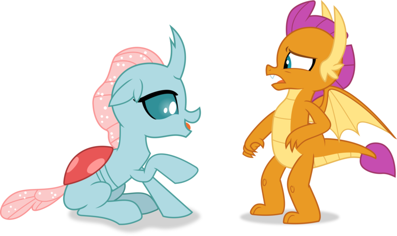 Size: 5000x2976 | Tagged: safe, artist:frownfactory, derpibooru import, ocellus, smolder, changedling, changeling, dragon, dragoness, female, horn, horns, image, png, simple background, sitting, transparent background, vector, wings