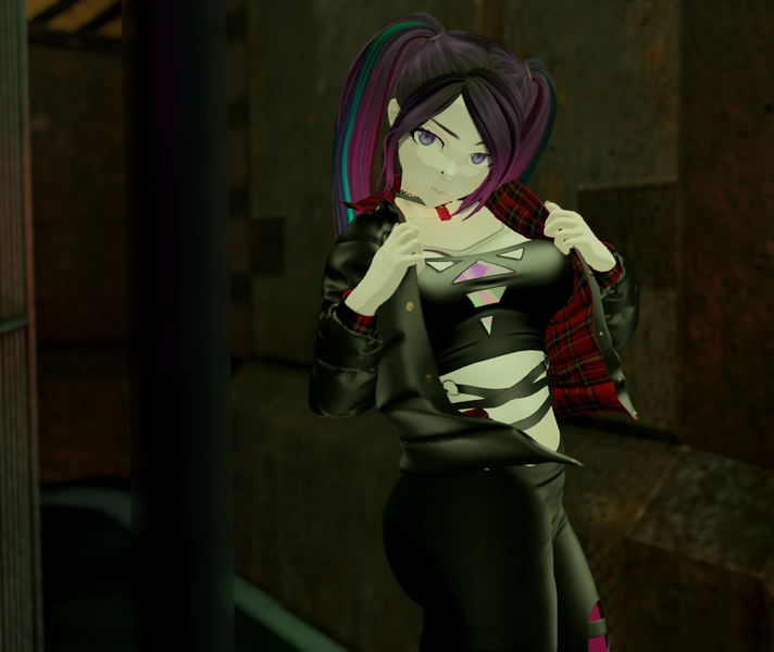 Size: 1200x1011 | Tagged: safe, artist:aelias, derpibooru import, aria blaze, equestria girls, 3d, alleyway, clothes, curvy, image, jacket, leather pants, pants, png, second life