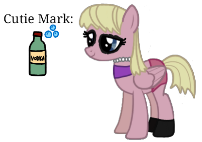 Size: 416x294 | Tagged: safe, artist:pagiepoppie12345, derpibooru import, oc, oc:sweetie bloom, unofficial characters only, pegasus, pony, alcohol, alternate universe, bottle, bubble, clothes, cutie mark, desaturated, eyeshadow, female, image, jewelry, makeup, mare, necklace, panties, pearl necklace, png, salty blossom, simple background, socks, tanktop, text, transparent background, underwear, vodka, wings