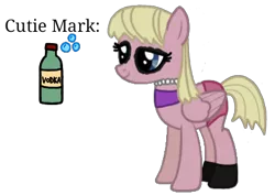 Size: 416x294 | Tagged: safe, artist:pagiepoppie12345, derpibooru import, oc, oc:sweetie bloom, unofficial characters only, pegasus, pony, alcohol, alternate universe, bottle, bubble, clothes, cutie mark, desaturated, eyeshadow, female, image, jewelry, makeup, mare, necklace, panties, pearl necklace, png, salty blossom, simple background, socks, tanktop, text, transparent background, underwear, vodka, wings