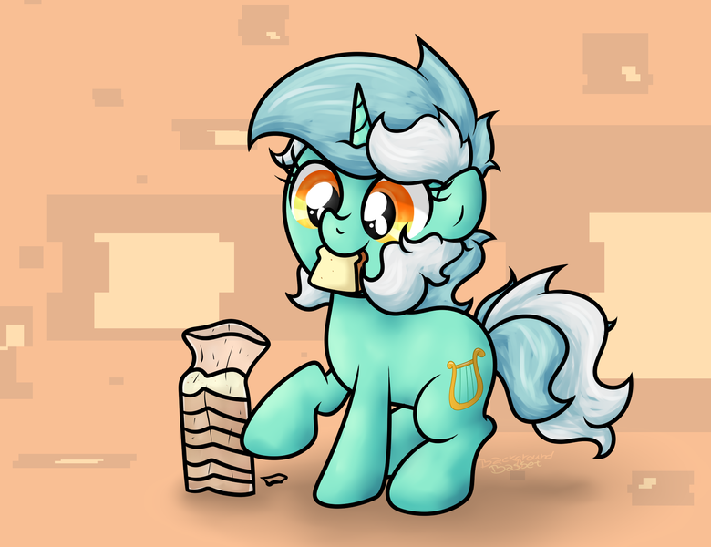 Size: 1870x1439 | Tagged: safe, artist:background basset, derpibooru import, lyra heartstrings, pony, unicorn, abstract background, bread, food, image, png, solo