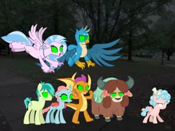 Size: 4140x3108 | Tagged: safe, artist:eli-j-brony, derpibooru import, cozy glow, gallus, ocellus, sandbar, silverstream, smolder, yona, changeling, dragon, earth pony, gryphon, hippogriff, pony, yak, bad end, brainwashed, cozy glow is best facemaker, dragoness, evil, evil grin, evil smirk, female, grin, hypnosis, hypnotized, image, looking at someone, male, png, pure unfiltered evil, smiling, smirk, student six