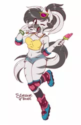 Size: 647x1000 | Tagged: safe, artist:starshinebeast, derpibooru import, oc, anthro, zebra, breasts, food, ice cream, image, png, roller skates, sunglasses, watermelon, zebra oc