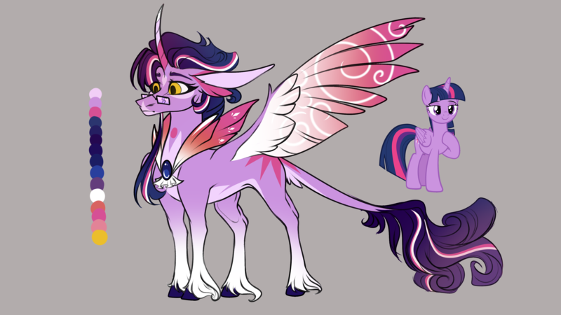 Size: 3264x1836 | Tagged: safe, artist:lucythunderforth, derpibooru import, twilight sparkle, twilight sparkle (alicorn), alicorn, brown background, color palette, design, glasses, image, png, redesign, simple background, solo, upgrade, wings