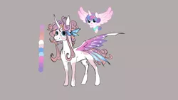 Size: 3264x1836 | Tagged: safe, artist:lucythunderforth, derpibooru import, princess flurry heart, brown background, color palette, female, flying, image, png, redesign, simple background, solo, solo female, wings