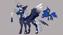 Size: 3264x1836 | Tagged: safe, artist:lucythunderforth, derpibooru import, princess luna, alicorn, color palette, colored wings, crown, image, jewelry, png, redesign, regalia, solo, wings