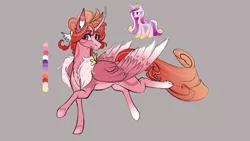 Size: 3264x1836 | Tagged: safe, artist:lucythunderforth, derpibooru import, princess cadance, alicorn, best princess, brown background, color palette, crown, female, gold, horn, image, jewelry, png, redesign, regalia, simple background, solo, solo female, wings