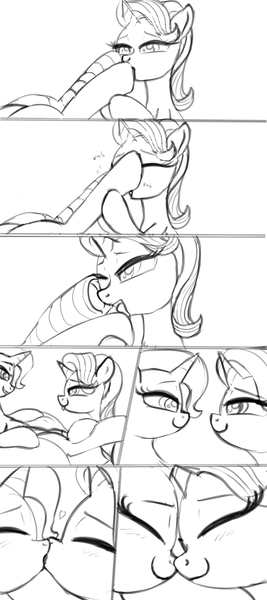 Size: 3200x7200 | Tagged: suggestive, artist:littlenaughtypony, derpibooru import, starlight glimmer, trixie, pony, unicorn, bedroom eyes, blushing, clothes, comic, eyes closed, female, fetish, frog (hoof), hoof fetish, hoof licking, hoof worship, image, jpeg, kissing, lesbian, licking, looking at each other, looking at someone, nuzzling, offscreen character, one eye closed, pov, shipping, sketch, smiling, sniffing, socks, startrix, striped socks, tongue out, underhoof, wip