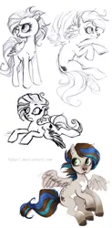 Size: 799x1619 | Tagged: safe, artist:fukari, derpibooru import, oc, unofficial characters only, pegasus, pony, female, frown, image, jpeg, lineart, looking back, mare, sketch, sketch dump, traditional art, wide eyes, wings
