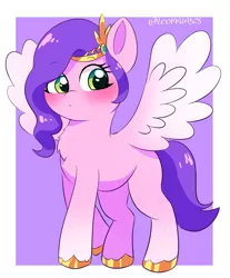 Size: 2376x2871 | Tagged: safe, artist:leo19969525, derpibooru import, pipp petals, pegasus, pony, my little pony: a new generation, adorapipp, blushing, crown, cute, female, g5, green eyes, hair, image, jewelry, jpeg, regalia, simple background, solo, spread wings, tail, wings