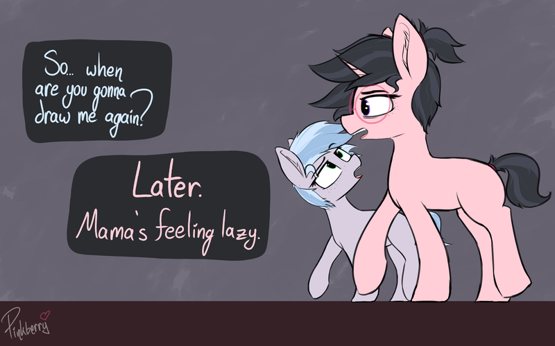 Size: 4334x2706 | Tagged: safe, artist:pinkberry, derpibooru import, oc, oc:mae (pinkberry), oc:winter azure, earth pony, pony, unicorn, colt, dialogue, female, femboy, foal, girly, glasses, image, male, mare, png, round glasses, talking, tired eyes, trap, walking