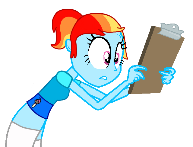 Size: 640x487 | Tagged: safe, artist:pagiepoppie12345, derpibooru import, oc, oc:artie brush, unofficial characters only, human, equestria girls, clipboard, clothes, holding, image, list, multicolored hair, paint, paintbrush, png, ponytail, rainbow hair, shirt, simple background, skirt, socks, transparent background