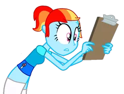 Size: 640x487 | Tagged: safe, artist:pagiepoppie12345, derpibooru import, oc, oc:artie brush, unofficial characters only, human, equestria girls, clipboard, clothes, holding, image, list, multicolored hair, paint, paintbrush, png, ponytail, rainbow hair, shirt, simple background, skirt, socks, transparent background