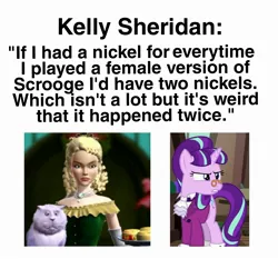 Size: 2228x2075 | Tagged: safe, derpibooru import, snowfall frost, starlight glimmer, cat, human, pony, unicorn, a hearth's warming tail, a christmas carol, barbie, biscuits, blonde, eden starling, funny, g4, image, jpeg, kelly sheridan, meme, phineas and ferb, ringlets, voice actor joke