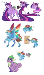 Size: 3000x5100 | Tagged: safe, artist:uunicornicc, derpibooru import, fluttershy, rainbow dash, spike, twilight sparkle, classical unicorn, dragon, pegasus, pony, unicorn, alternate design, alternate universe, bag, cheek feathers, cloven hooves, coat markings, colored wings, facial markings, feathered fetlocks, female, frying pan, horn, image, leonine tail, levitation, long horn, long mane, long tail, magic, mare, messenger bag, multicolored wings, png, rainbow wings, simple background, snip (coat marking), socks (coat marking), star (coat marking), tail, tail feathers, tangled (disney), telekinesis, twitterina design, unicorn twilight, unshorn fetlocks, wanted poster, white background, wings