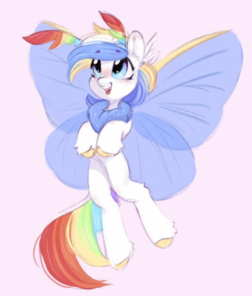 Size: 752x883 | Tagged: safe, artist:melodylibris, derpibooru import, oc, unofficial characters only, insect, moth, mothpony, original species, pony, image, jpeg, multicolored hair, rainbow hair, rainbow tail, solo
