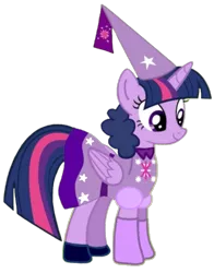 Size: 705x900 | Tagged: safe, artist:darlycatmake, derpibooru import, twilight sparkle, twilight sparkle (alicorn), ponified, alicorn, pony, clothes, dress, gloves, happy, hat, hennin, image, long gloves, looking at something, looking down, png, princess, smiling, stars, twilight sparkle is best facemaker