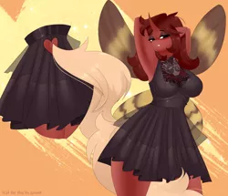 Size: 3000x2580 | Tagged: suggestive, artist:xjenn9, derpibooru import, oc, oc:flechette, unofficial characters only, anthro, changeling, insect, moth, mothling, original species, clothes, commission, dress, image, png, species swap, ych result