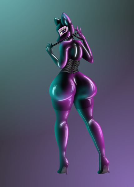 Size: 2500x3500 | Tagged: artist needed, questionable, derpibooru import, octavia melody, anthro, earth pony, anus, butt, catsuit, clothes, corset, derpibooru exclusive, female, high heels, hood, image, latex, latex suit, looking at you, looking back, looking back at you, nudity, png, shoes, solo, solo female, the ass was fat, treblebutt, whip