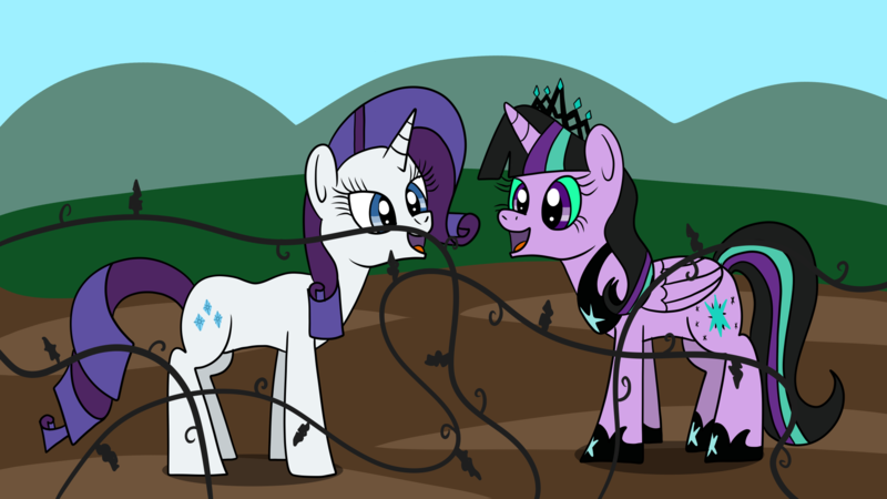 Size: 1920x1080 | Tagged: safe, artist:platinumdrop, derpibooru import, rarity, twilight sparkle, twilight sparkle (alicorn), alicorn, black vine, image, png, request, twivine sparkle