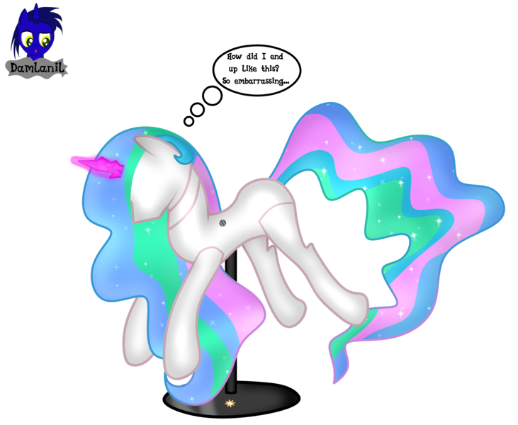 Size: 5060x4154 | Tagged: safe, artist:damlanil, derpibooru import, princess celestia, alicorn, pony, bondage, clothes, collar, comic, crystal horn, encasement, fake horn, female, horn, i have no mouth and i must scream, image, inanimate tf, latex, link in description, magic, magic aura, mannequin, mannequin tf, mare, no mouth, objectification, pedestal, petrification, png, ponyquin, rubber, shiny, show accurate, simple background, solo, speech bubble, text, transformation, transparent background, vector