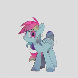 Size: 2048x2048 | Tagged: safe, artist:blairvonglitter, artist:poneko-chan, derpibooru import, rainbow dash, pegasus, pony, eye clipping through hair, female, gray background, image, jpeg, looking at you, mare, simple background, solo, wings