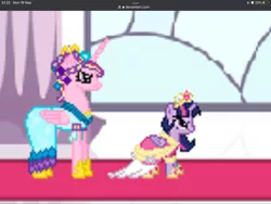 Size: 2048x1536 | Tagged: safe, artist:boogeyboy1, derpibooru import, princess cadance, twilight sparkle, twilight sparkle (alicorn), alicorn, 2020, clothes, crown, dress, gem, image, jewelry, old art, png, regalia