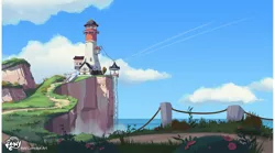 Size: 2300x1278 | Tagged: safe, artist:finnbarr martin, boulder media, derpibooru import, official, concept art, g5, image, jpeg, lighthouse, maretime bay, my little pony logo