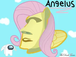 Size: 1280x960 | Tagged: safe, artist:thedarktercio, derpibooru import, fluttershy, human, pegasus, amogus, among us, angel, humanized, image, jpeg, meme, moai, solo