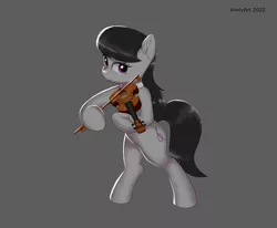 Size: 3232x2664 | Tagged: safe, artist:vinilyart, derpibooru import, octavia melody, earth pony, pony, bipedal, bow (instrument), image, jpeg, looking at you, musical instrument, smiling, solo, underhoof, violin