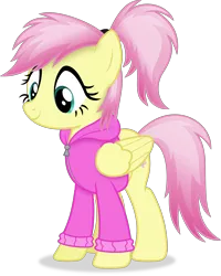 Size: 3760x4693 | Tagged: safe, artist:anime-equestria, derpibooru import, fluttershy, pegasus, pony, absurd resolution, alternate hairstyle, clothes, female, folded wings, full body, hoodie, image, mare, png, ponytail, shadow, simple background, smiling, solo, standing, tail, transparent background, vector, wings