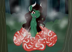 Size: 3174x2267 | Tagged: suggestive, artist:badumsquish, derpibooru import, part of a set, demon, demon pony, monster pony, original species, plant pony, pony, derpibooru exclusive, female, flirting, flower, flower pony, forest, horns, image, lidded eyes, long mane, looking at you, mare, musk, one eye closed, plant, png, pose, rafflesia, show accurate, slimy, slit pupils, solo, tree, true form, wavy mane, wink