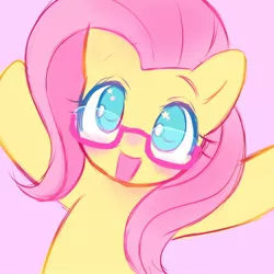 Size: 1400x1400 | Tagged: safe, artist:horseyuris, derpibooru import, fluttershy, pony, cute, female, glasses, image, jpeg, mare, no pupils, open mouth, pink background, shyabetes, simple background, solo, starry eyes, wingding eyes