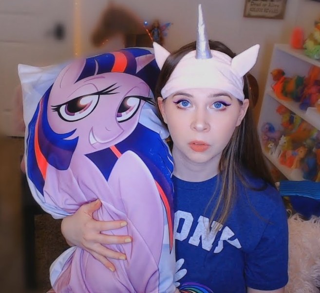 Size: 657x600 | Tagged: safe, derpibooru import, twilight sparkle, human, cropped, dakimakura cover, image, irl, irl human, jenny nicholson, jpeg, photo, youtube thumbnail