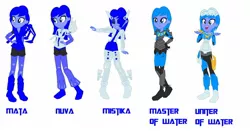 Size: 1456x764 | Tagged: safe, artist:robertsonskywa1, derpibooru import, equestria girls, alternate clothes, alternate design, alternate hair color, armor, axe, bionicle, clothes, equestria girls-ified, evolution, eyepatch, eyes closed, gali, hand on hip, hook, image, jpeg, lego, open mouth, outfit, photo, shoulder pads, shrug, solo, suit, text, weapon