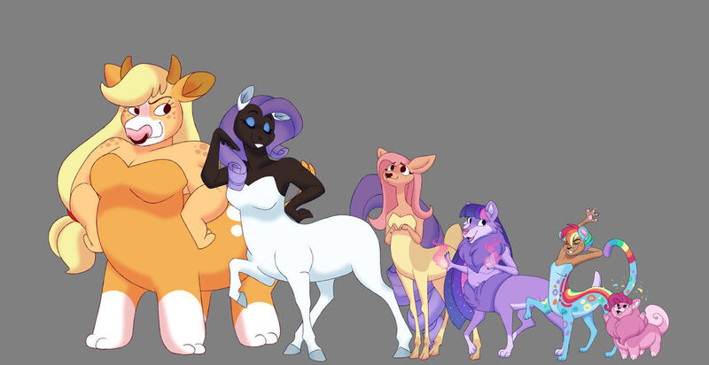 Size: 1024x527 | Tagged: safe, artist:uunicornicc, derpibooru import, applejack, fluttershy, pinkie pie, rainbow dash, rarity, twilight sparkle, centaur, taur, centaur pie, centaur twilight, centaurdash, centaurified, centaurjack, centaurshy, centaurworld, image, jpeg, mane six, species swap