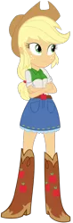 Size: 442x1340 | Tagged: safe, artist:rupahrusyaidi, derpibooru import, applejack, equestria girls, belt, boots, clothes, cowboy boots, cowboy hat, cutie mark, cutie mark on clothes, hat, high heel boots, image, png, shirt, shoes, simple background, skirt, solo, transparent background