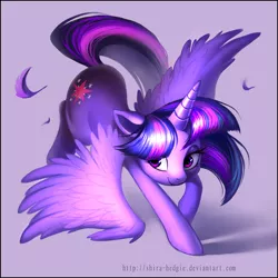 Size: 3424x3424 | Tagged: safe, artist:shira-hedgie, derpibooru import, twilight sparkle, twilight sparkle (alicorn), alicorn, pony, dancing, feather, female, image, jpeg, mare, solo, spread wings, wings