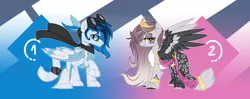Size: 2728x1077 | Tagged: safe, artist:lupulrafinat, derpibooru import, oc, unofficial characters only, pony, sphinx, chest fluff, duo, image, jpeg, smiling, sphinx oc, wings