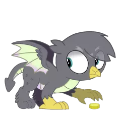 Size: 2160x2026 | Tagged: safe, artist:beesmeliss, derpibooru import, oc, oc:geoff, dragon, dragriff, gryphon, coin, image, interspecies offspring, offspring, parent:gabby, parent:spike, parents:spabby, png, simple background, solo, transparent background