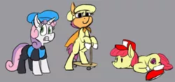 Size: 1208x565 | Tagged: safe, alternate version, artist:thebathwaterhero, derpibooru import, apple bloom, scootaloo, sweetie belle, pony, clothes, cutie mark crusaders, female, filly, foal, image, pizza tower, png