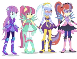 Size: 671x518 | Tagged: safe, derpibooru import, moondancer, sour sweet, sugarcoat, sunny flare, equestria girls, alternate universe, boots, clothes, clothes swap, cowboy boots, crystal guardian, equestria girls-ified, high heel boots, image, jpeg, shoes, simple background, solo, white background