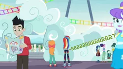 Size: 960x540 | Tagged: suggestive, artist:thedarkpony, derpibooru import, edit, edited screencap, screencap, rainbow dash, equestria girls, equestria girls series, rollercoaster of friendship, butt, fart, fart edit, fart noise, female, image, onomatopoeia, png, rainbutt dash, sound effects