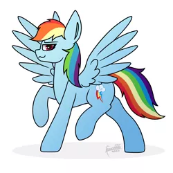 Size: 3800x3800 | Tagged: safe, artist:foxxo666, derpibooru import, rainbow dash, high res, image, jpeg, looking at you, raised leg, simple background, spread wings, white background, wings