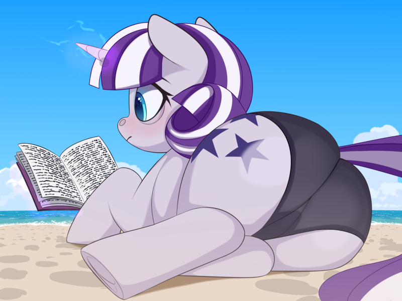 Size: 4000x3000 | Tagged: questionable, alternate version, artist:nording34, derpibooru import, twilight velvet, pony, unicorn, book, butt, clothes, female, frog (hoof), image, lying down, panties, plot, png, prone, reading, solo, solo female, twibutt velvet, underhoof, underwear