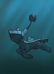 Size: 2170x3000 | Tagged: safe, artist:t72b, derpibooru import, ponified, boatpony, pony, boat, camouflage, female, image, mare, mine, mouth hold, png, simple background, solo, submareine, submarine, swimming, type ix, underwater