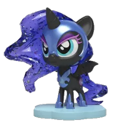 Size: 305x306 | Tagged: safe, derpibooru import, nightmare moon, alicorn, pony, chibi, ethereal mane, eyeshadow, female, helmet, image, irl, kwistal fwenz, lidded eyes, makeup, mare, nightmare moon armor, peytral, photo, picture for breezies, png, simple background, smiling, solo, starry mane, toy, transparent background, transparent mane