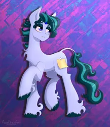 Size: 4200x4840 | Tagged: safe, artist:aarondrawsarts, derpibooru import, oc, oc:facade, unicorn, chest fluff, commission, commissioner:reversalmushroom, covered cutie mark, horn, image, male, png, psychedelic, small horn, sticky note