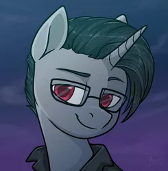 Size: 2496x2546 | Tagged: safe, artist:megabait, derpibooru import, oc, unofficial characters only, unicorn, bust, glasses, image, looking at you, night, png, portrait