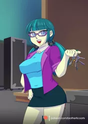 Size: 1240x1754 | Tagged: safe, artist:brother-tico, derpibooru import, juniper montage, equestria girls, breasts, busty juniper montage, glasses, image, jpeg, key, open mouth
